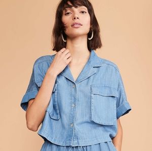 Lou & Grey Cropped Chambray Shirt NWT Size M